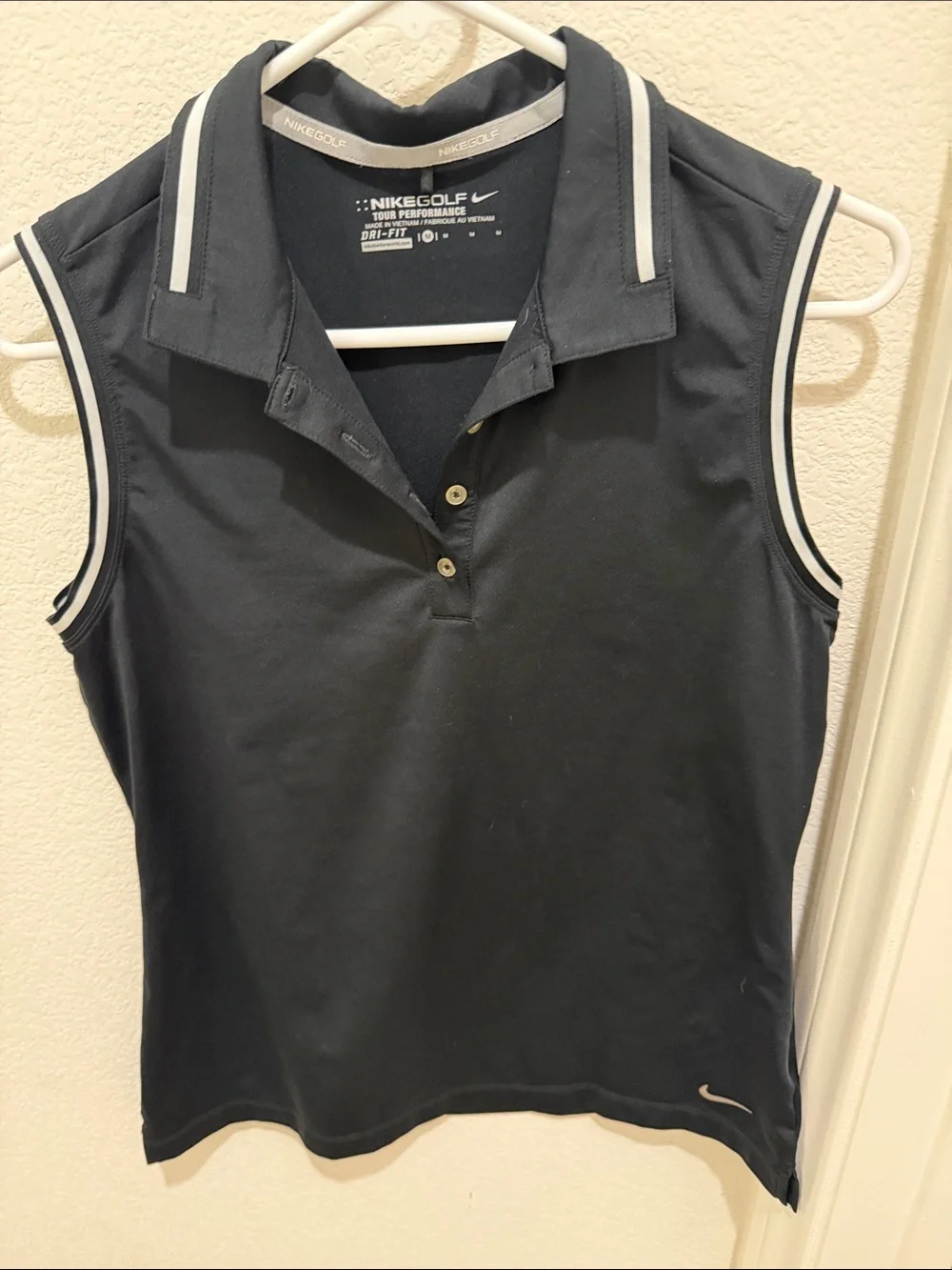 Nike Black Sleeveless Dri-FIT Golf Polo with White Trim